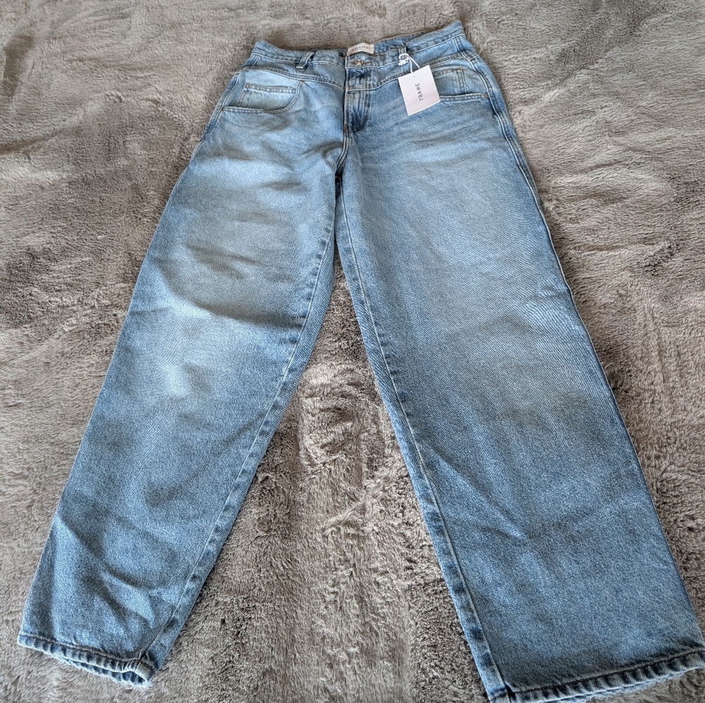 FRAME 90's Utility Loose Jeans Size 28 High Rise Roll Hems Or Straight Leg - Picture 9 of 15